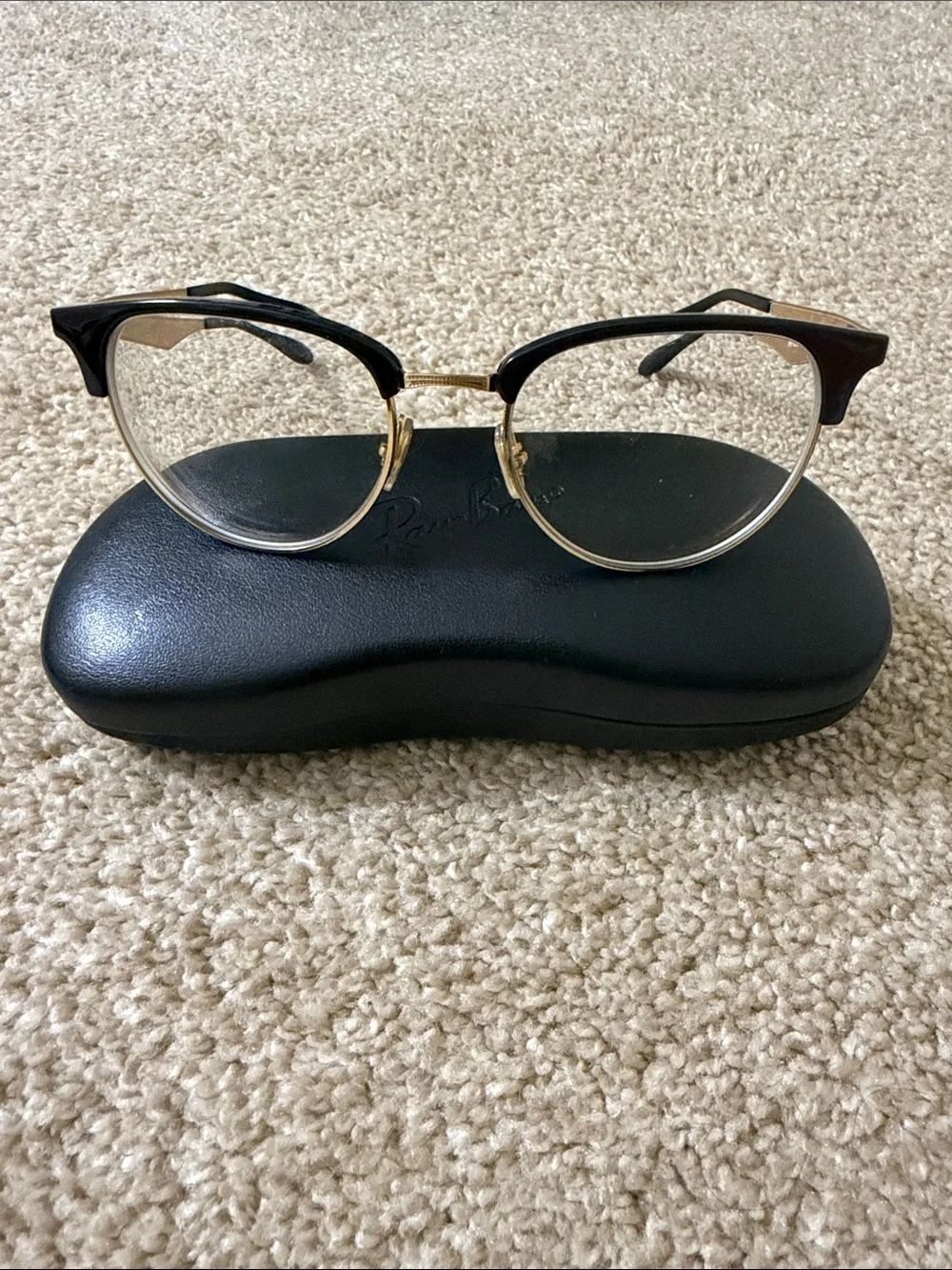 Ray-Ban Black and Gold Semi-Rim Clubmaster Eyeglasses
